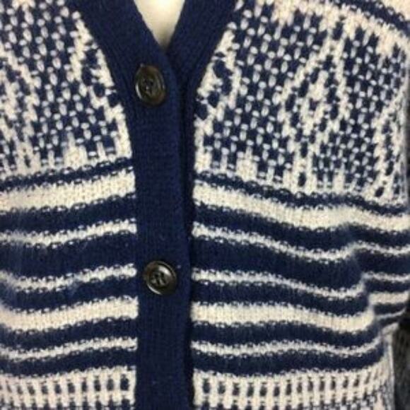 Madewell Wool Navy Stripe V Neck Button Front Cardigan XS - Picture 3 of 7